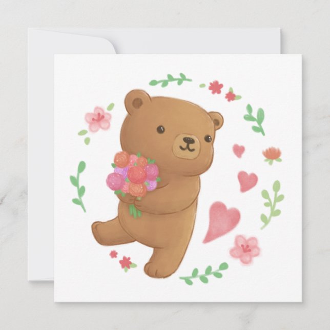 Invitation Ours en peluche aux fleurs (Devant)