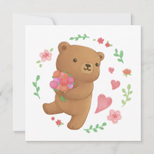 Invitation Ours en peluche aux fleurs
