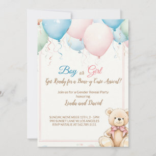 Invitation Ours en peluche avec Baby shower à ballons