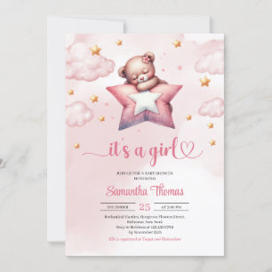 Invitation Ours en peluche avec baby shower coussin étoilé