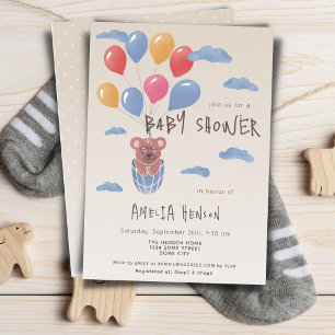 Invitation Ours en peluche avec ballons Baby shower de dessin
