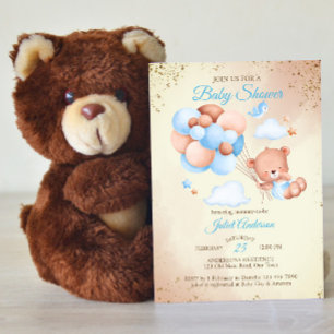 Invitation Ours en peluche avec ballons baby shower modèle