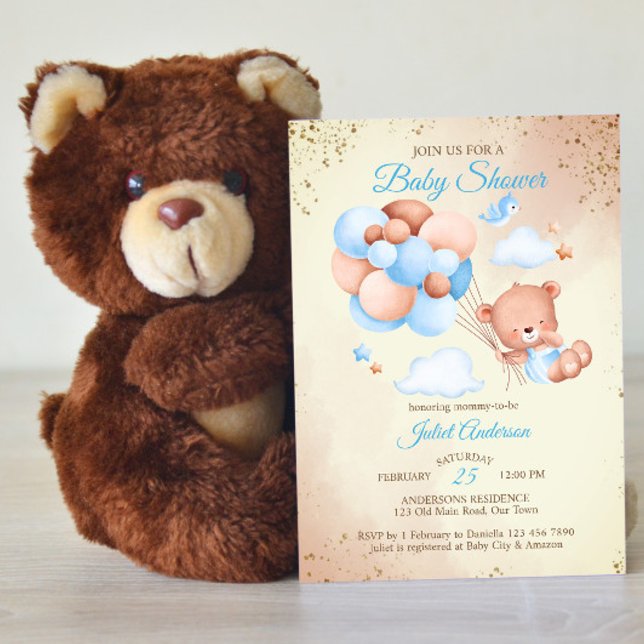 Invitation Ours en peluche avec ballons baby shower modèle (Créateur téléchargé)