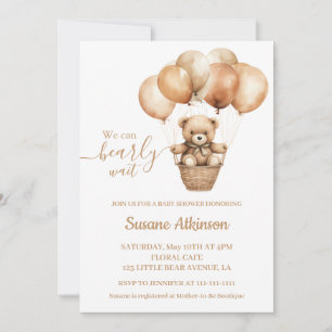 Invitation Ours en peluche avec ballons Baby shower neutre Bo