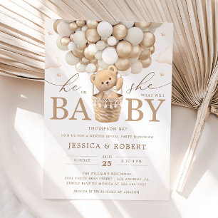 Invitation Ours en peluche avec des ballons neutres Révélatio