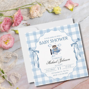 Invitation Ours en peluche avion vintage Fête de bébé garçon