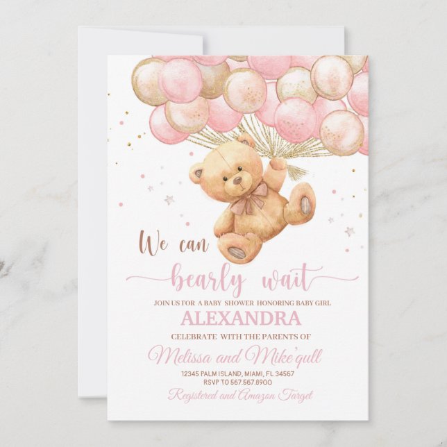 Invitation Ours en peluche Baby shower avec ballons Ours en p (Devant)