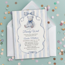Ours en peluche Baby Shower Bleu Aquarelle Garçon