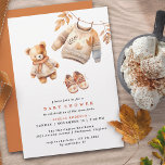 Invitation Ours en peluche | Baby shower d'automne neutre sim<br><div class="desc">Jolie invitation à la douche bébé d'automne avec aquarelle illustrations d'un ours en peluche et des vêtements de bébé douillets. Aménagement simple avec une couleur orange vif. Le design neutre est parfait pour un bébé garçon ou une petite fille.</div>