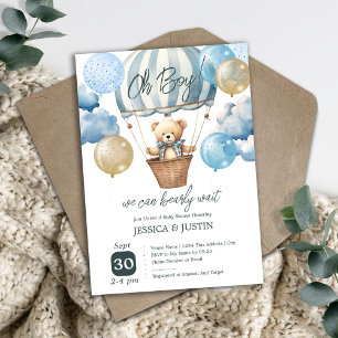 Invitation Ours en peluche Baby Shower Montgolfière