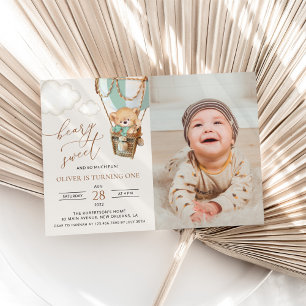 Invitation Ours en peluche, Ballon à air chaud vert, premier