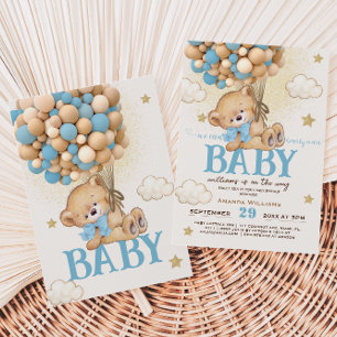 Invitation Ours en peluche ballons bleus Baby Shower	