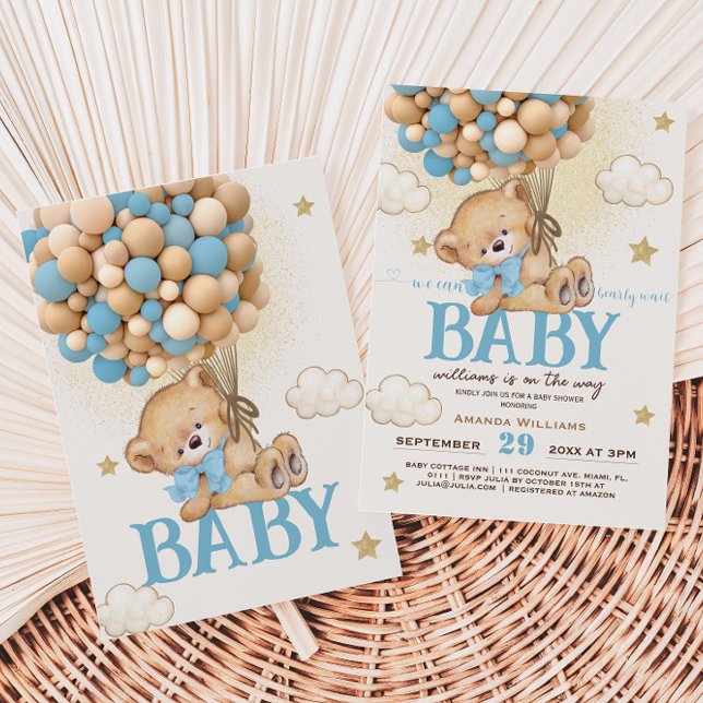 Invitation Ours en peluche ballons bleus Baby Shower	 (Créateur téléchargé)