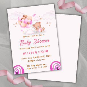 Invitation Ours en peluche, ballons roses et marrons Baby Sho