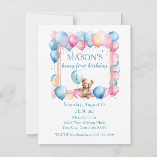 Invitation Ours en peluche Béaire en ballons colorés Premier 