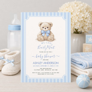 Invitation Ours en peluche "Bearly Wait" et rayures bleues po