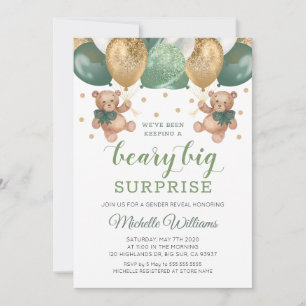 Invitation Ours en peluche Beary Big Surprise Jumeaux Révélat