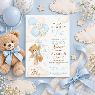 Invitation Ours en peluche bleu à peine attendre Baby Shower