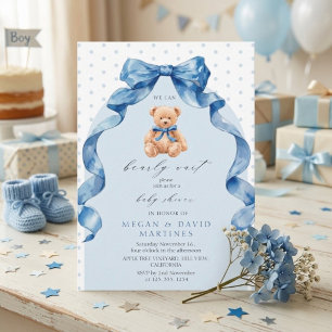 Invitation Ours en peluche bleu On peut à peine attendre Baby