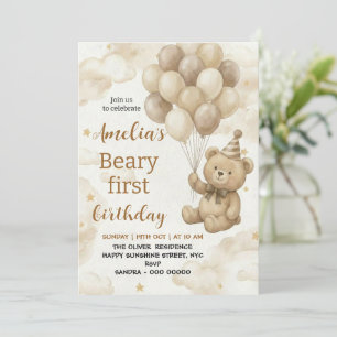 Invitation Ours en peluche bohème ourson premier 1er annivers