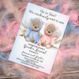 Invitation Ours en peluche Boho Rose Bleu Révélation du Sexe