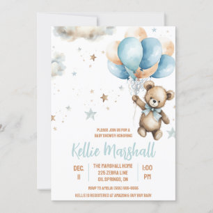 Invitation Ours en peluche Brown et bleu avec Baby shower à b