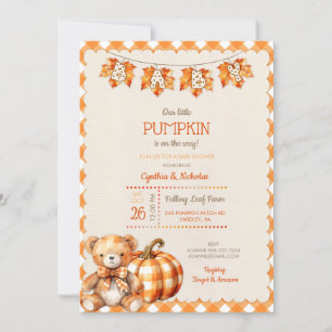 Invitation Ours en peluche carreaux d'automne citrouille feui