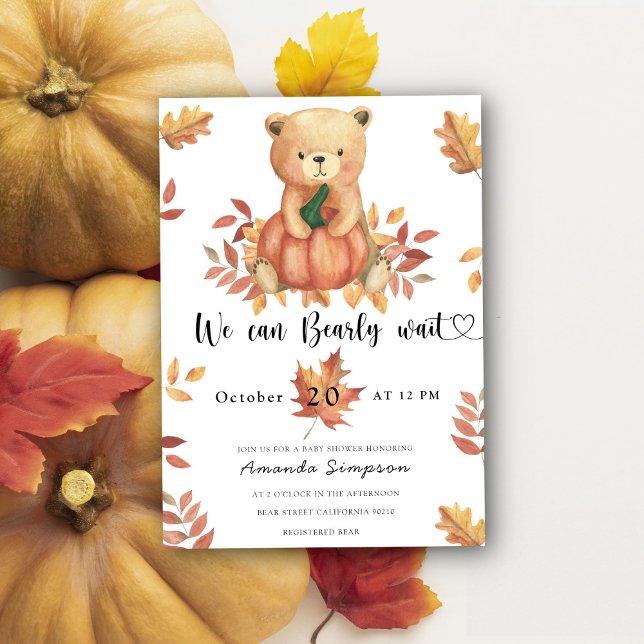 Invitation Ours en peluche citrouille bébé automne (Créateur téléchargé)