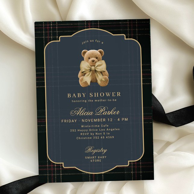 Invitation Ours en peluche classique bleu marine foncé doré p (Créateur téléchargé)