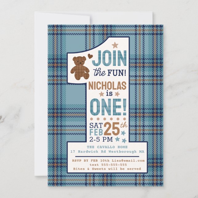 Invitation Ours en peluche classique pour le premier annivers (Devant)