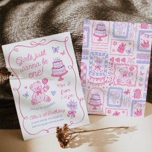 Invitation Ours en peluche Coquette Capricieuse Rose Dessinée