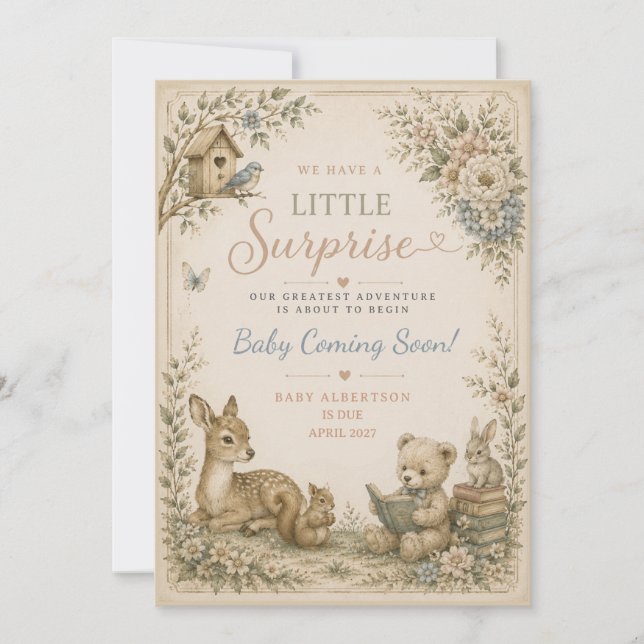 Invitation Ours en peluche de conte de fées neutre pour annon (Devant)