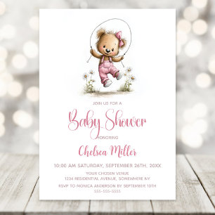 Invitation Ours en peluche de fille mignonne jouant à la cord