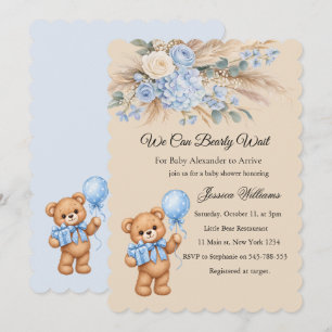 Invitation Ours en peluche de la Pampa bleue Roses Baby Showe