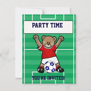 Invitation Ours en peluche de soccer personnalisé (rouge)