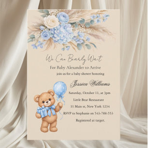 Invitation Ours en peluche des Pampas bleus Roses Baby Shower