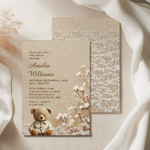 Invitation Ours en peluche d'hiver Fleurs en coton pour Baby