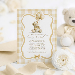 Invitation Ours en peluche Élégant Gingham Brun Clair Cérémon
