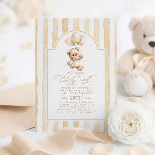 Invitation Ours en peluche élégant rayures brun clair Baby Sh