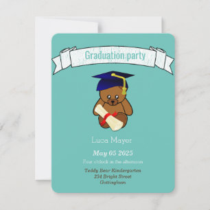 Invitation ours en peluche en capuche de graduation - turquoi