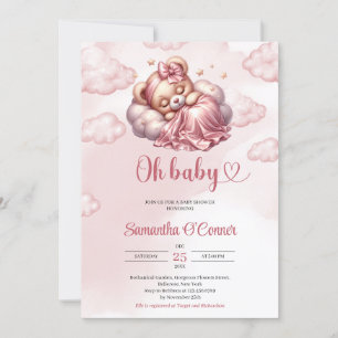 Invitation Ours en peluche en or rose Oh Baby girl Baby showe