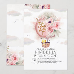 Invitation Ours en peluche et ballon à air chaud floral Anniv