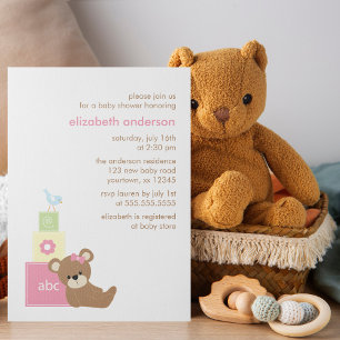 Invitation Ours en peluche et blocs de jouets Baby shower fil