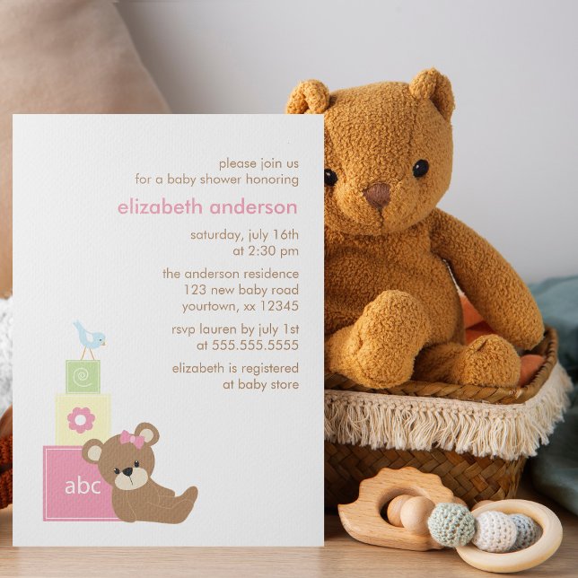 Invitation Ours en peluche et blocs de jouets Baby shower fil (Créateur téléchargé)