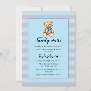Invitation Ours en peluche et douche pour bébé à carreaux gin