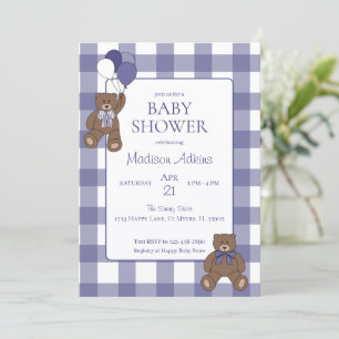 Invitation Ours en peluche Fille bébé Violet et blanc Baby Sh