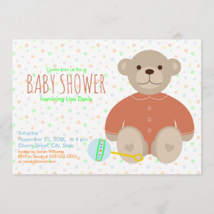 Invitation Ours en peluche habillé en Baby shower de corail I