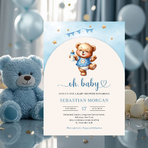 Invitation Ours en peluche joueur à l'aquarelle avec arche de