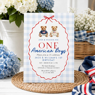 Invitation Ours en peluche jumeaux patriotes chic bleu marine