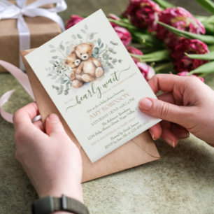 Invitation Ours en peluche jumeaux pour une baby shower bohèm